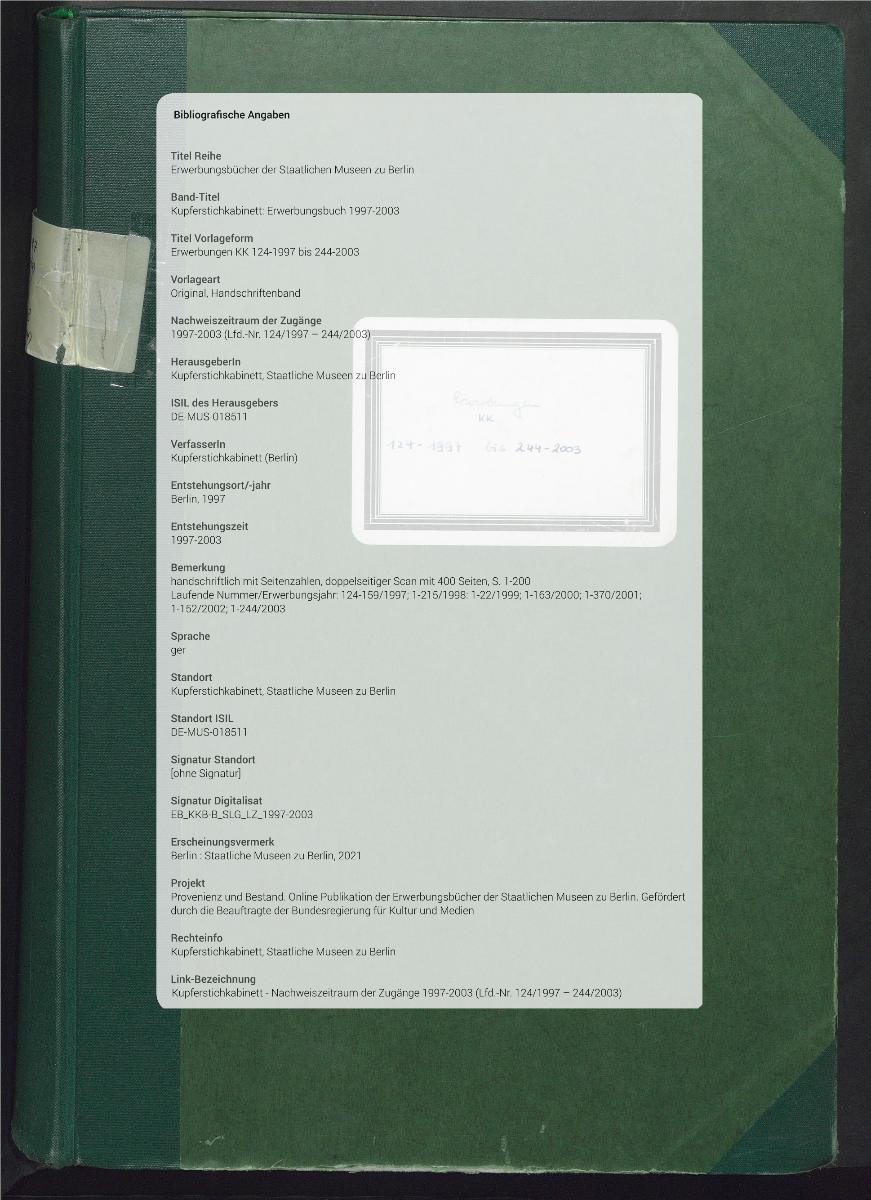 Erwerbungen KK 124-1997 bis 244-2003