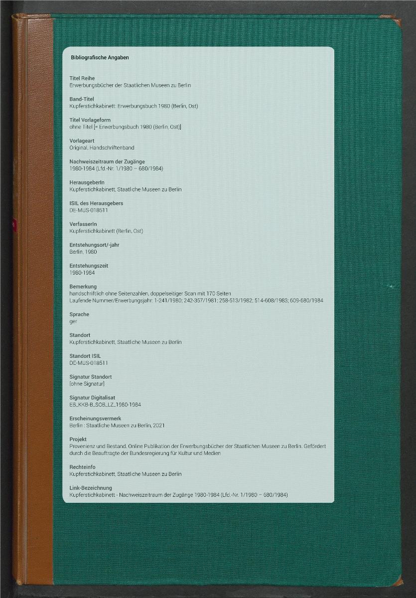 ohne Titel [= Erwerbungsbuch 1980 (Berlin, Ost)]