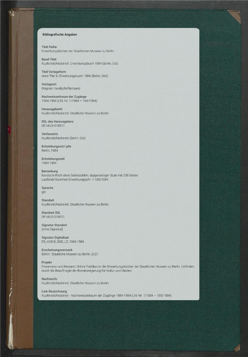 ohne Titel [= Erwerbungsbuch 1984 (Berlin, Ost)]