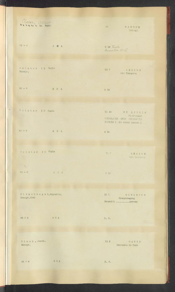 Druckgraphik Inventar Alter Bestand bis 1878 Bd. 6
