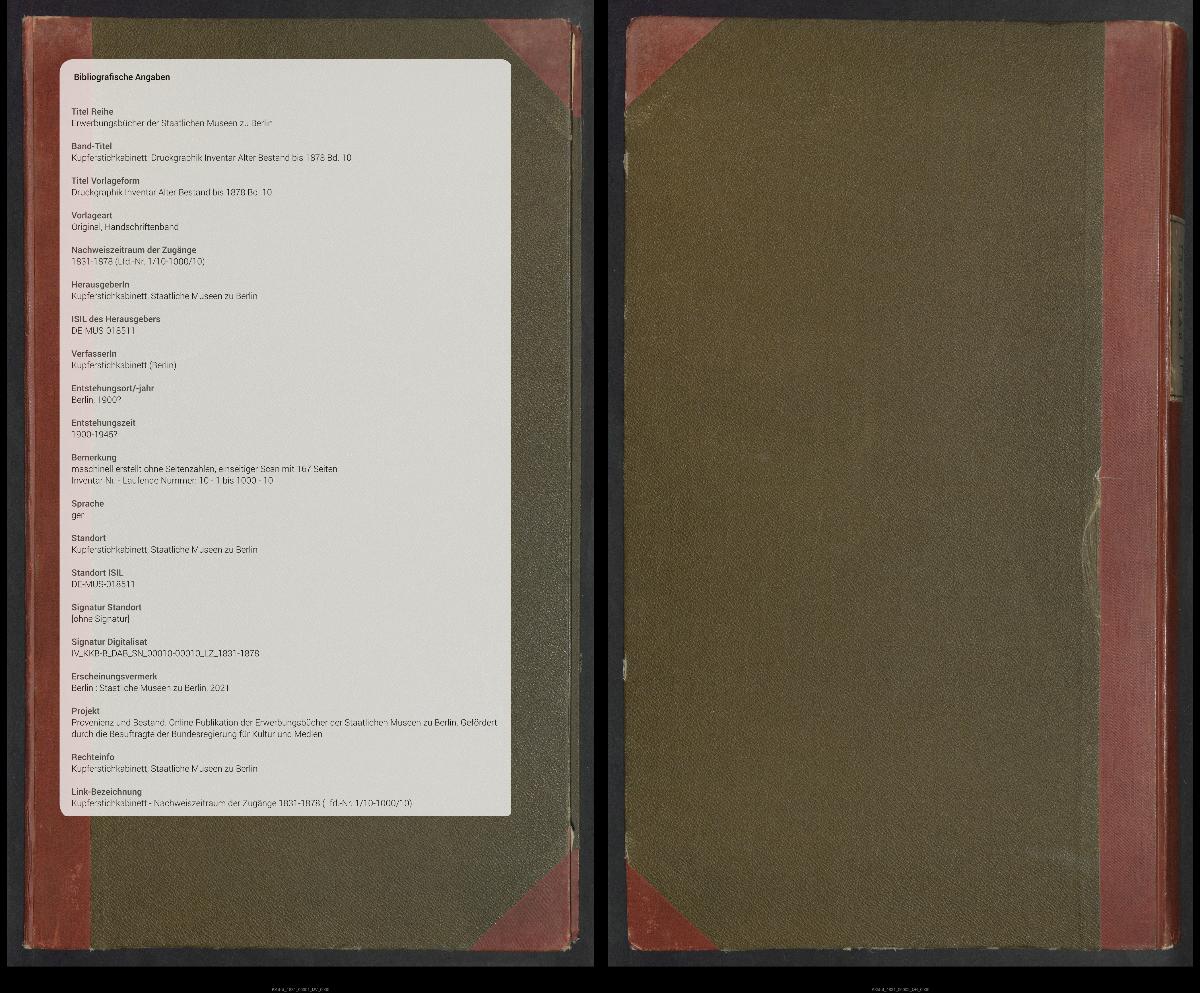 Druckgraphik Inventar Alter Bestand bis 1878 Bd. 10