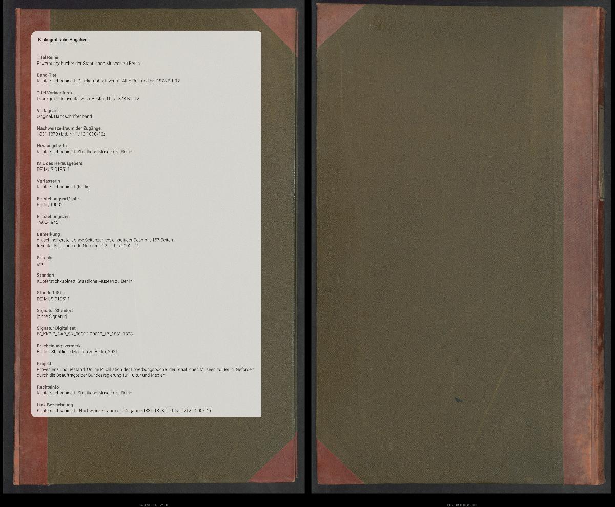 Druckgraphik Inventar Alter Bestand bis 1878 Bd. 12