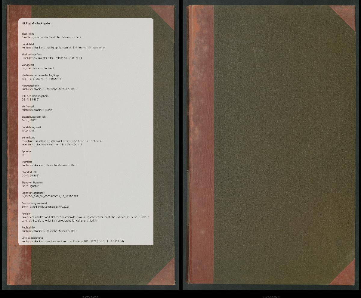 Druckgraphik Inventar Alter Bestand bis 1878 Bd. 14