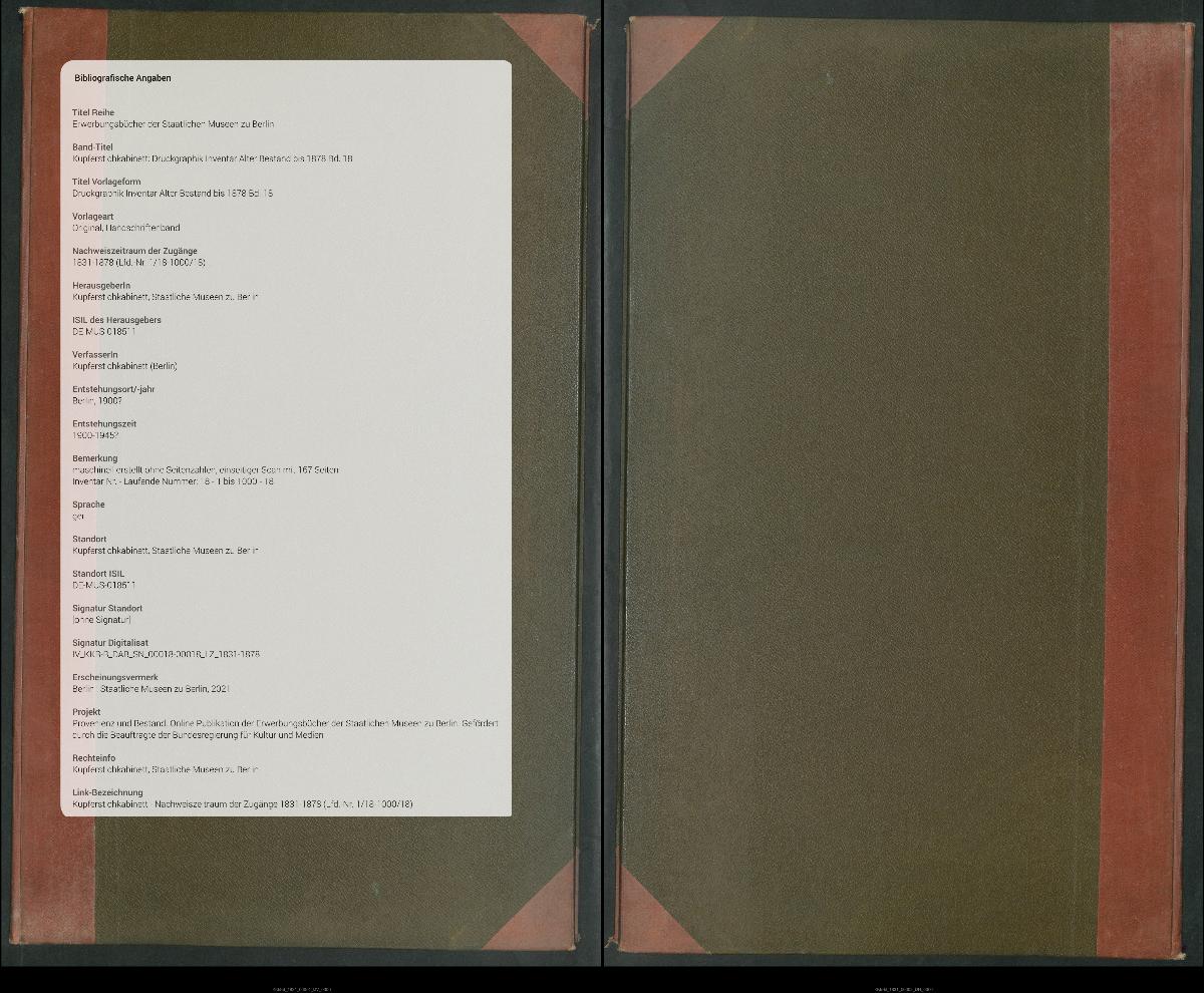 Druckgraphik Inventar Alter Bestand bis 1878 Bd. 18