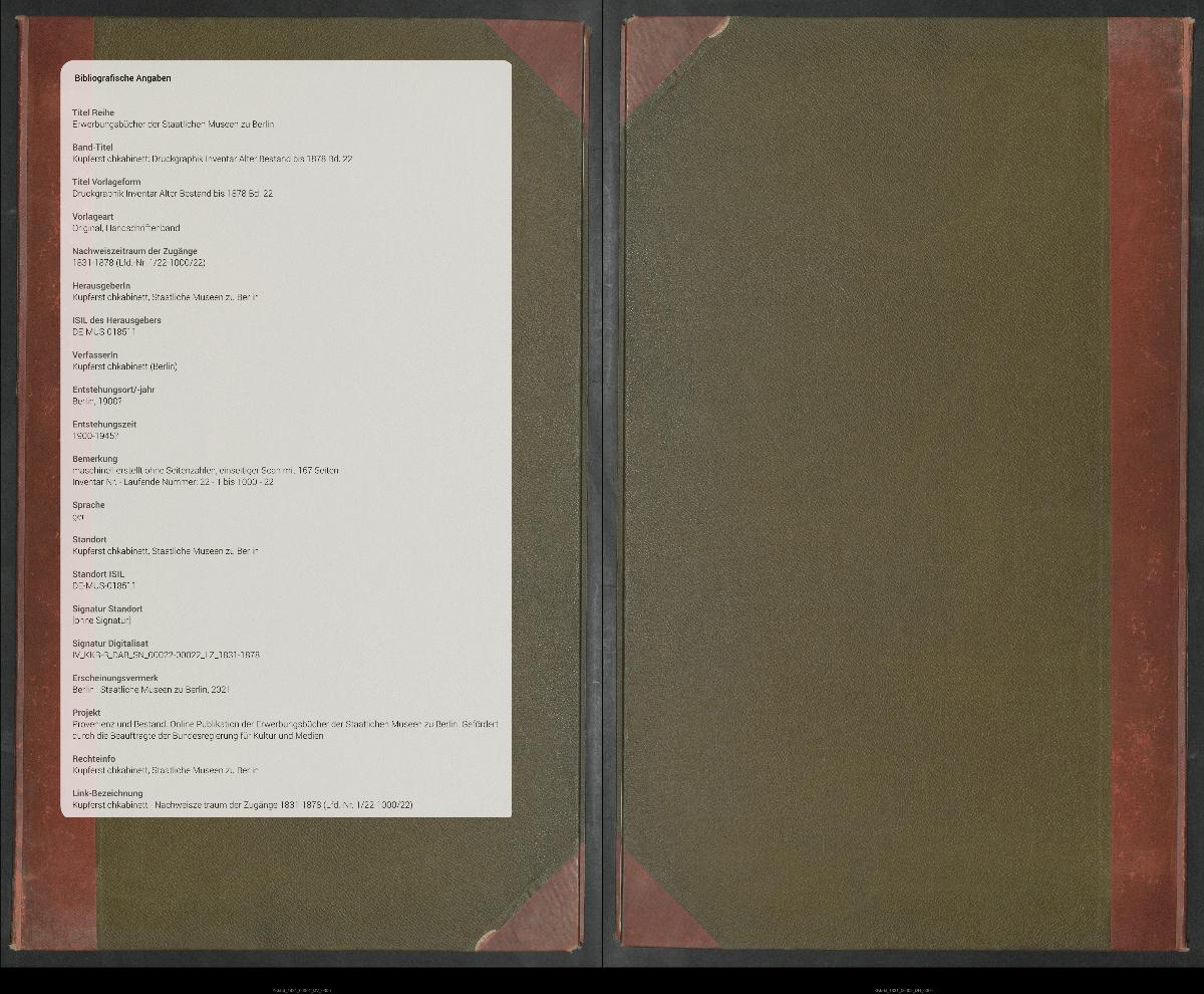 Druckgraphik Inventar Alter Bestand bis 1878 Bd. 22