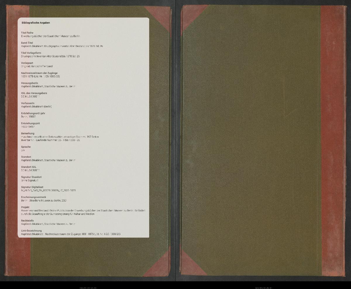 Druckgraphik Inventar Alter Bestand bis 1878 Bd. 26