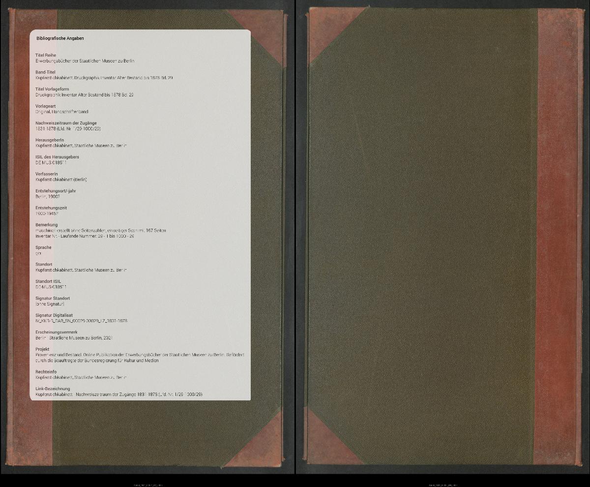 Druckgraphik Inventar Alter Bestand bis 1878 Bd. 29