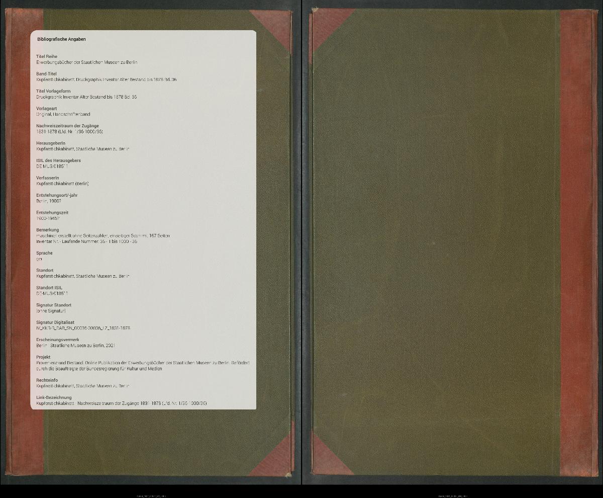 Druckgraphik Inventar Alter Bestand bis 1878 Bd. 36