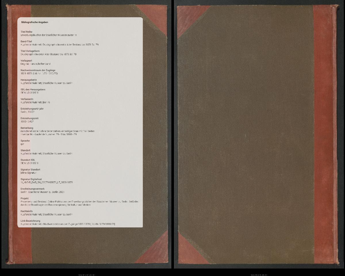 Druckgraphik Inventar Alter Bestand bis 1878 Bd. 79