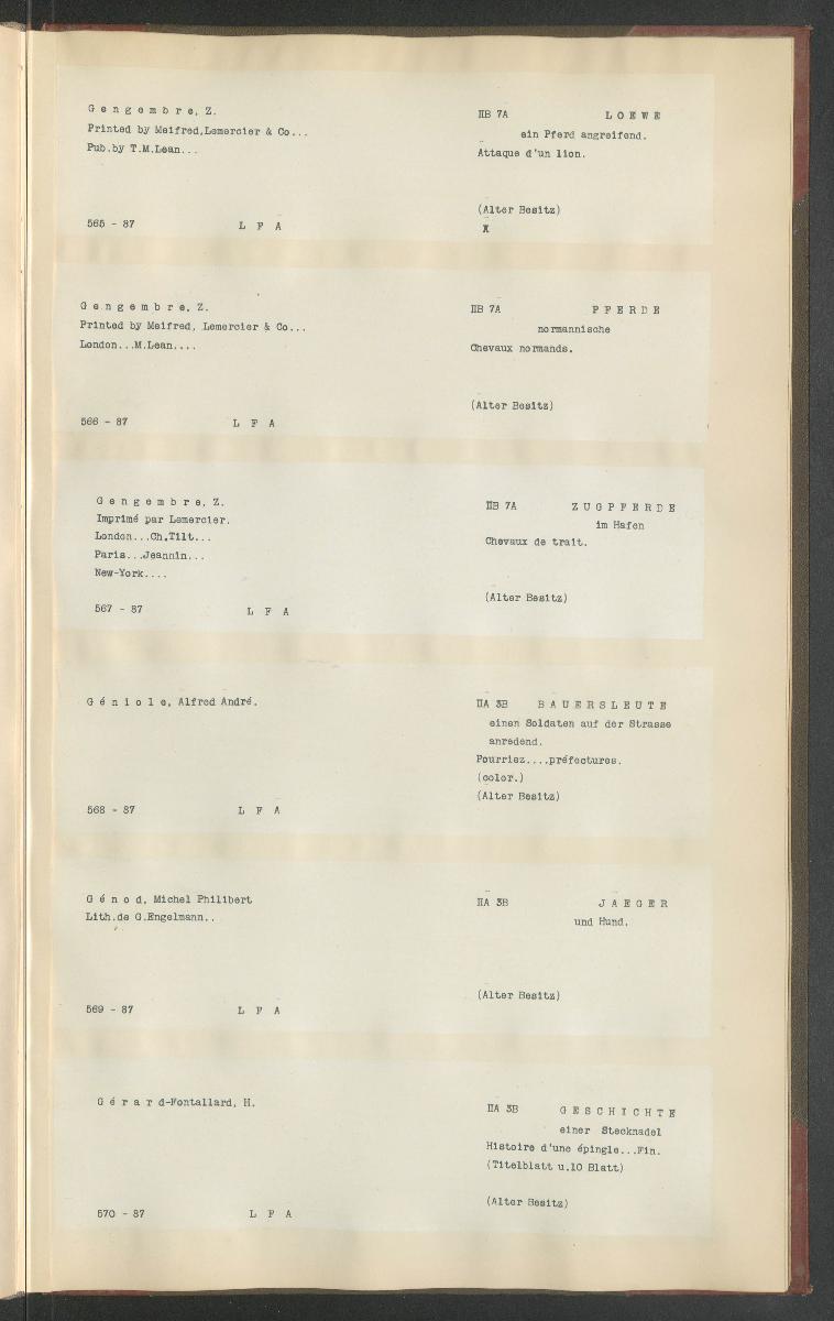 Druckgraphik Inventar Alter Bestand bis 1878 Bd. 87