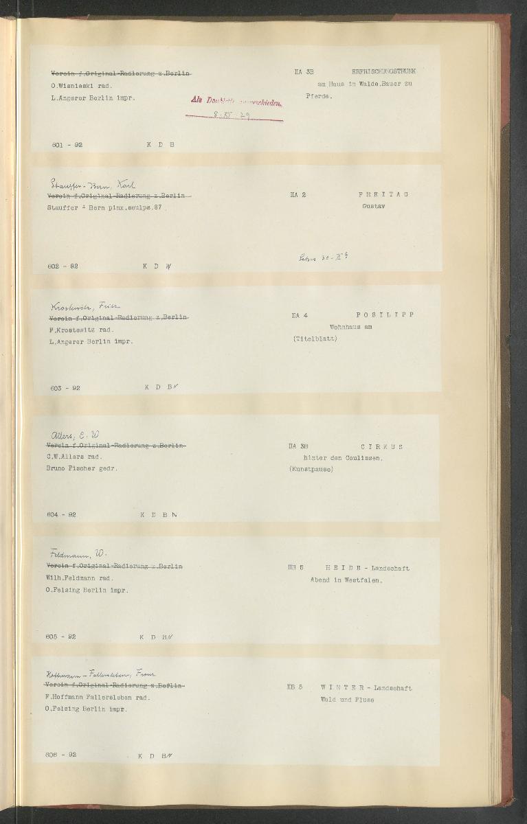 Druckgraphik Inventar Alter Bestand bis 1878 Bd. 92
