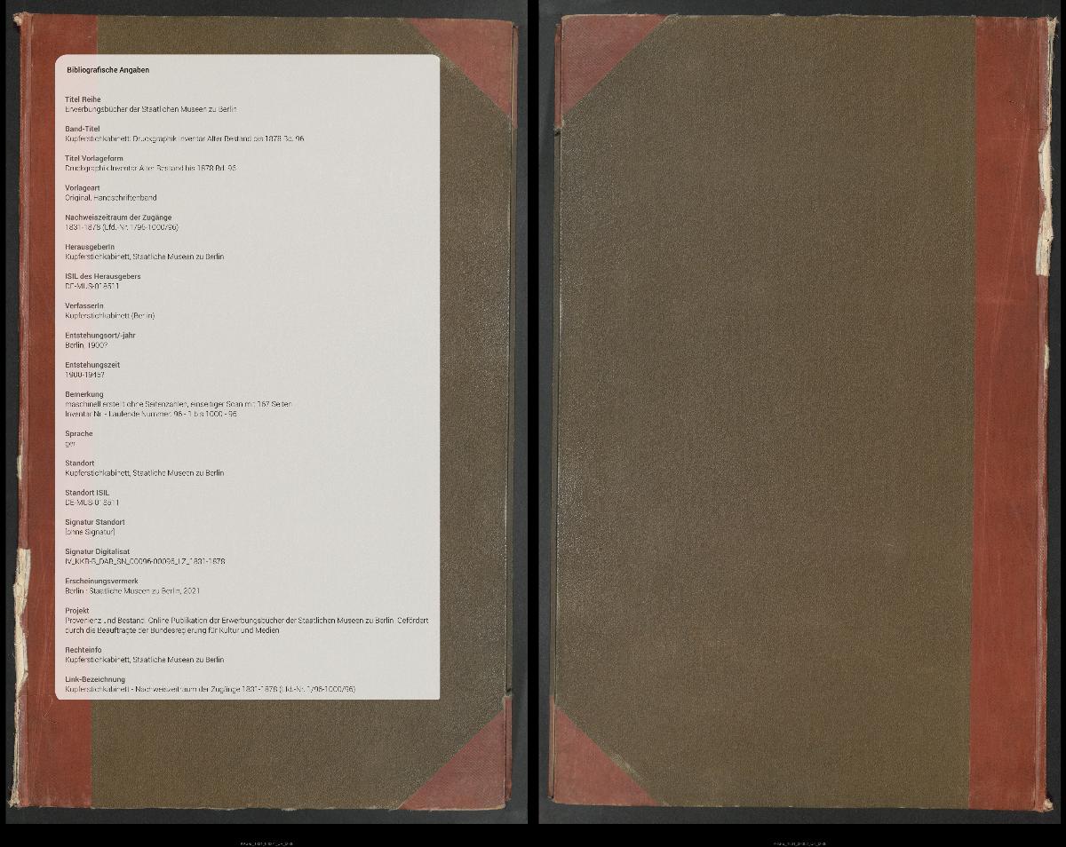 Druckgraphik Inventar Alter Bestand bis 1878 Bd. 96