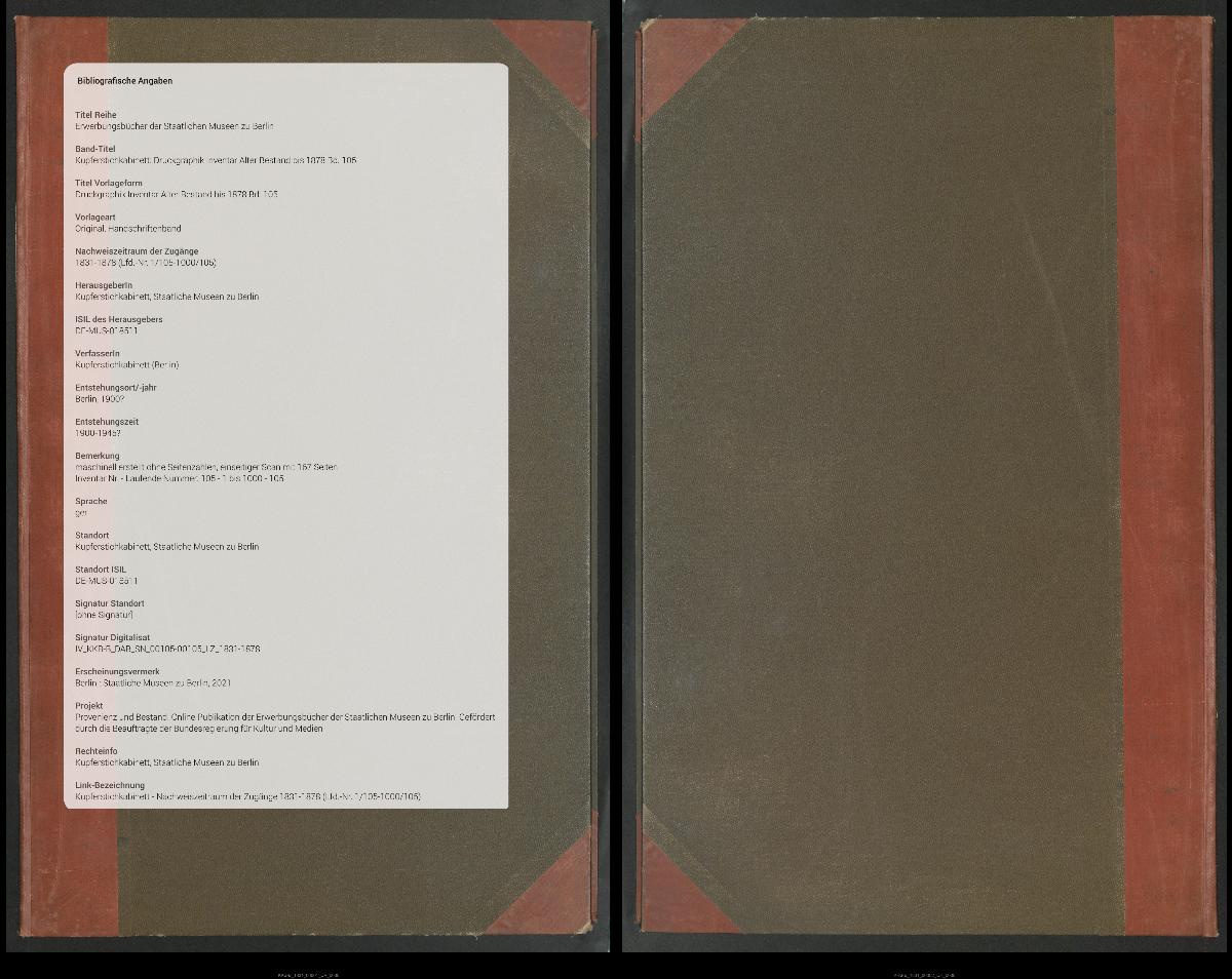 Druckgraphik Inventar Alter Bestand bis 1878 Bd. 105