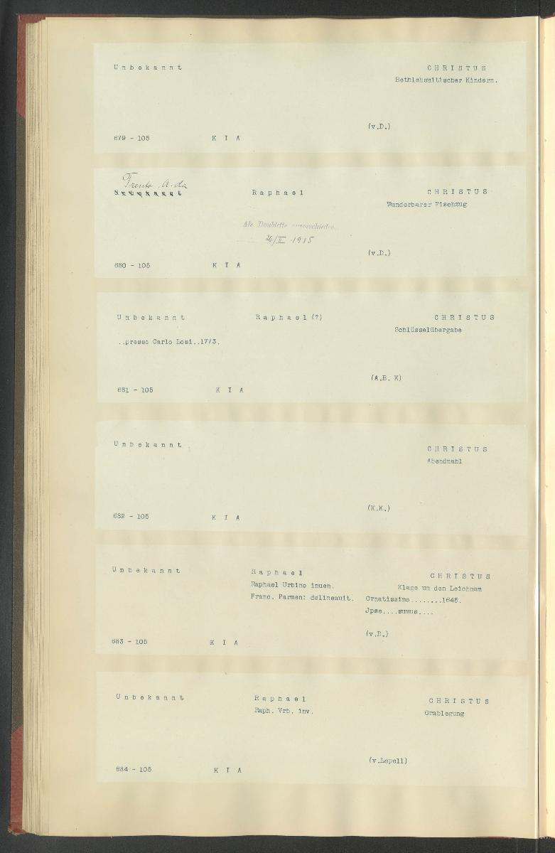 Druckgraphik Inventar Alter Bestand bis 1878 Bd. 105