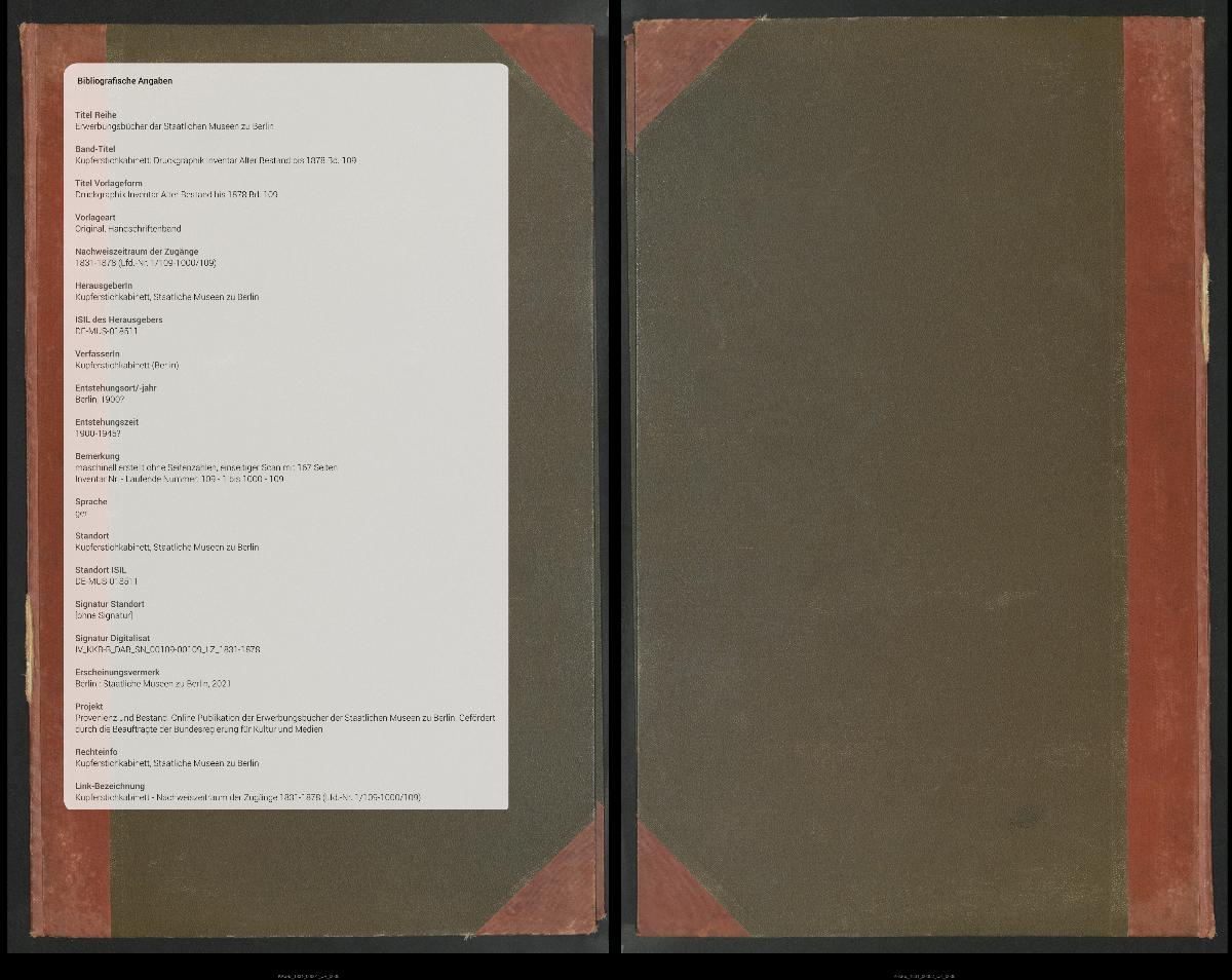 Druckgraphik Inventar Alter Bestand bis 1878 Bd. 109