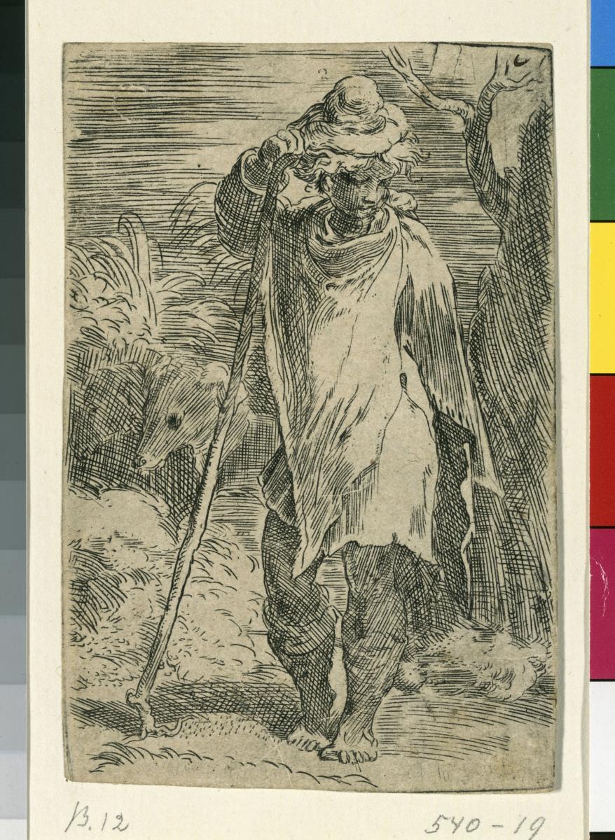 Der kleine Hirte (Stehender junger Hirte mit Hund neben einem Baum)