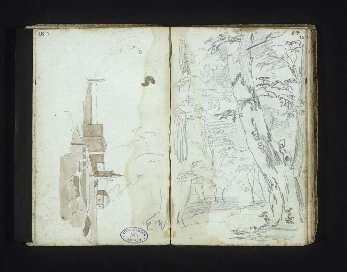 Blick auf eine Stadt / Baumstudie