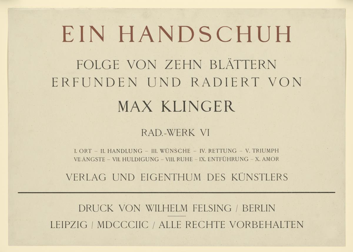 Ein Handschuh Folge von zehn Blättern Titelblatt