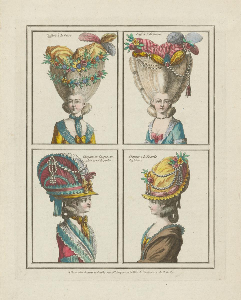 Gallerie des Modes et du Costume Français: Coiffure à la Flore, Pouf à l'Asiatique, Chapeau à la Nouvelle Angleterre. E.28