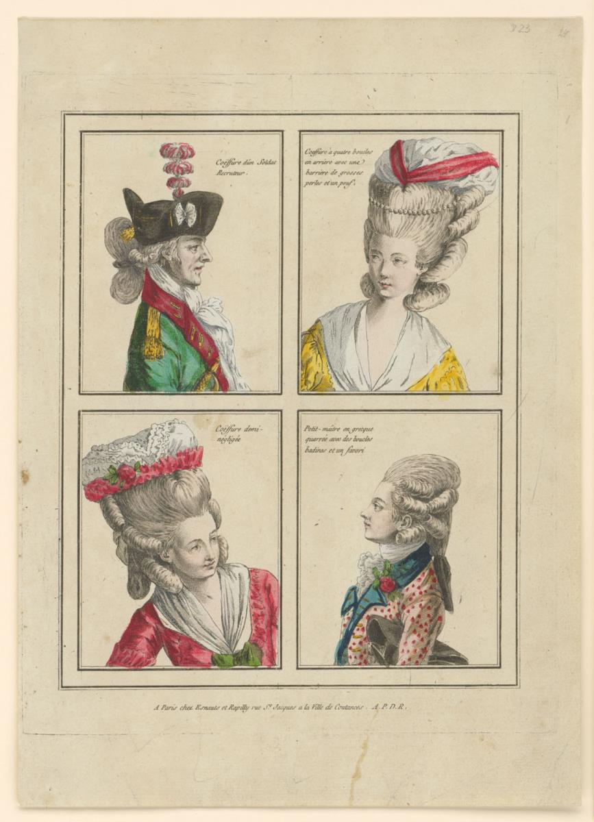 Gallerie des Modes et du Costume Français: Coiffure d'un Soldat Recruteur, Coiffure demi-négligée. D.23