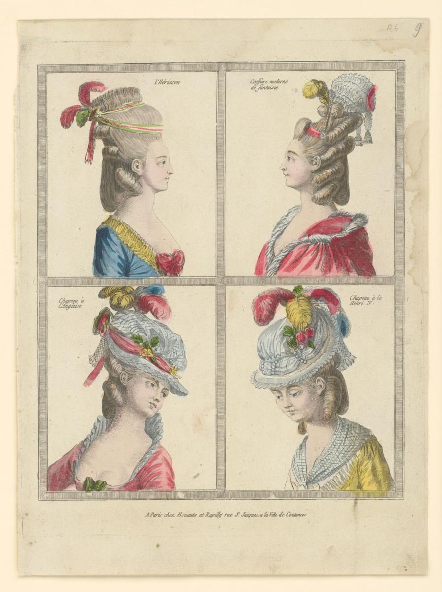 Gallerie des Modes et du Costume Français: l'Hérisson, Coiffure moderne de fantaisie, Chapeau à la Henri IV. A.6
