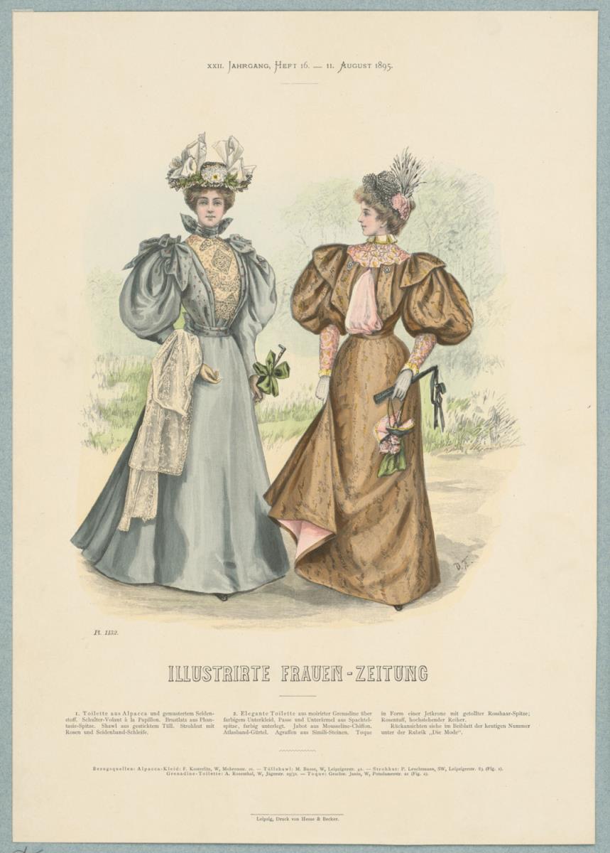 Illustrirte Frauen-Zeitung: Toilette mit Strohhut und Toilette mit Jabot und Toque