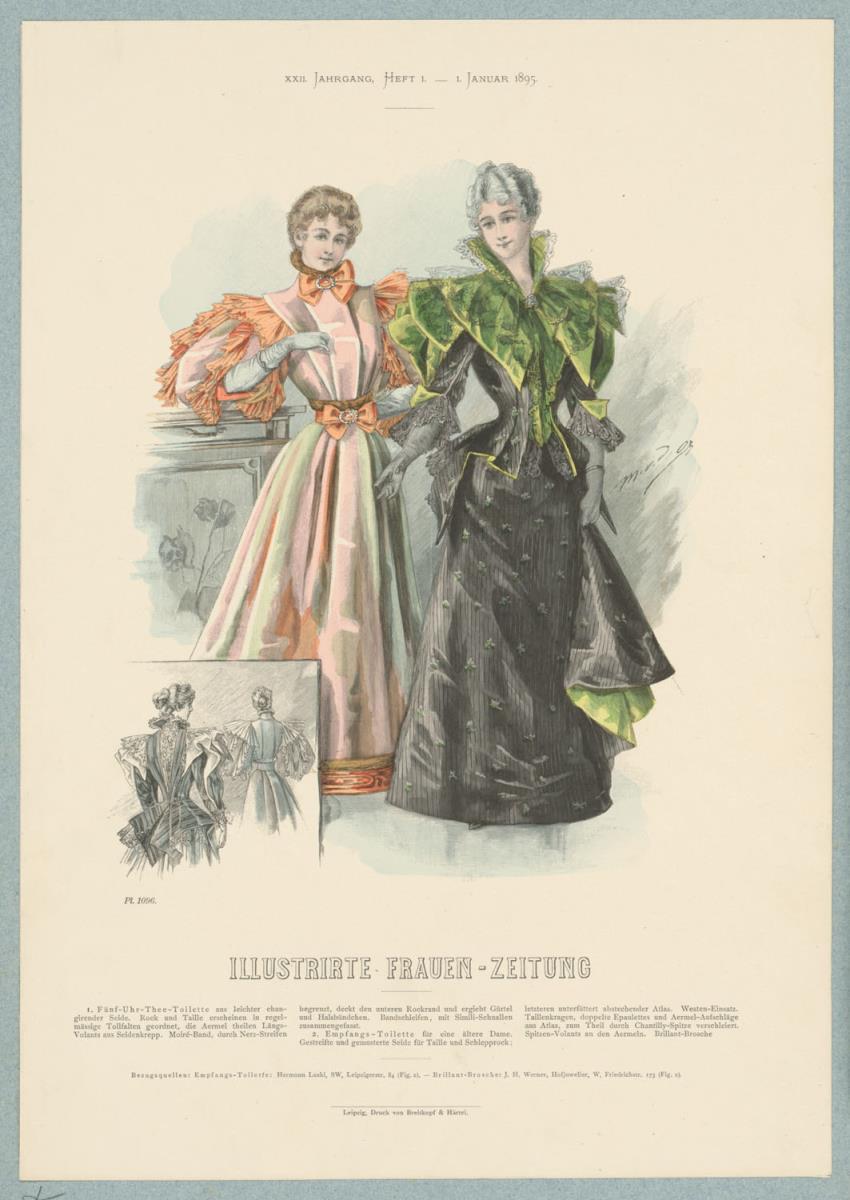 Illustrirte Frauen-Zeitung: Fünf-Uhr-Tee-Toilette und Empfangs-Toilette für eine ältere Dame