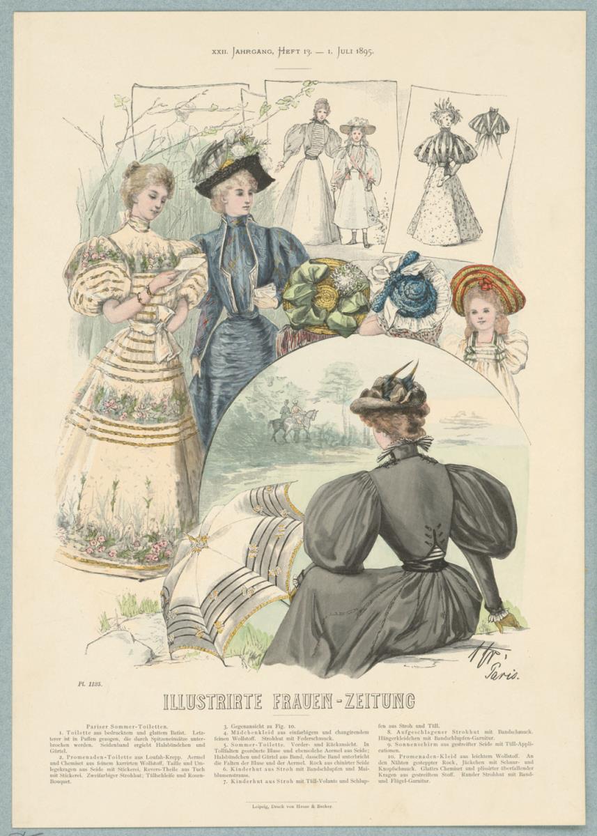 Illustrirte Frauen-Zeitung: Pariser Sommer-Toiletten, Mädchenkleid, Promenaden-Toilette