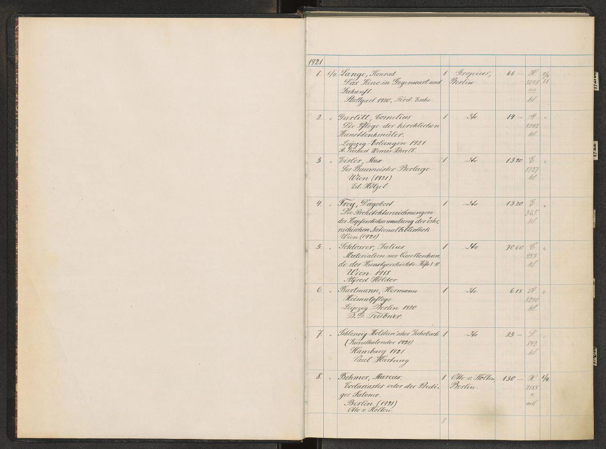 K.G.M. Bibliothek Erwerbungsbuch 1921-23