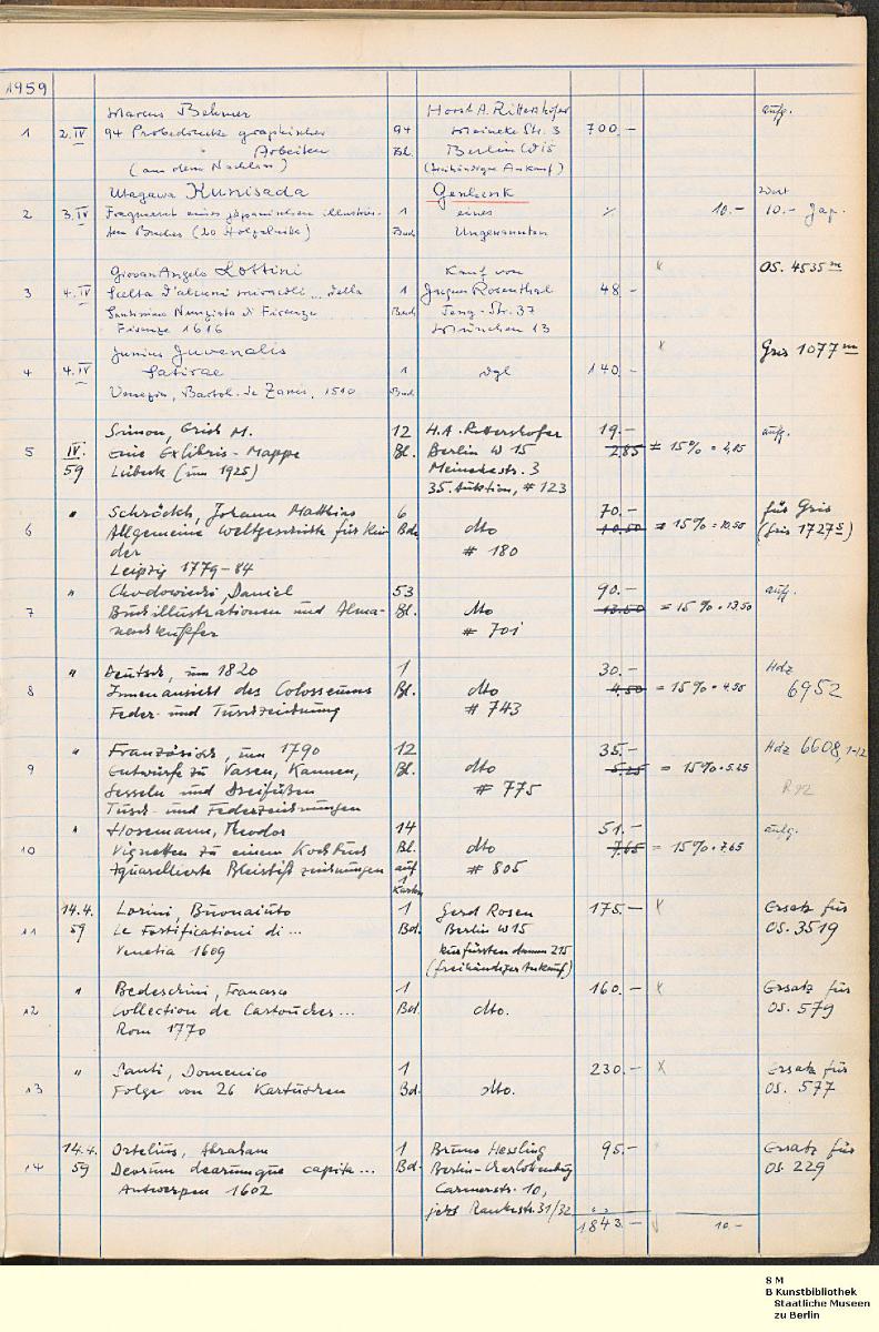 O. S. Erwerbungsliste ab 1959 bis 1980