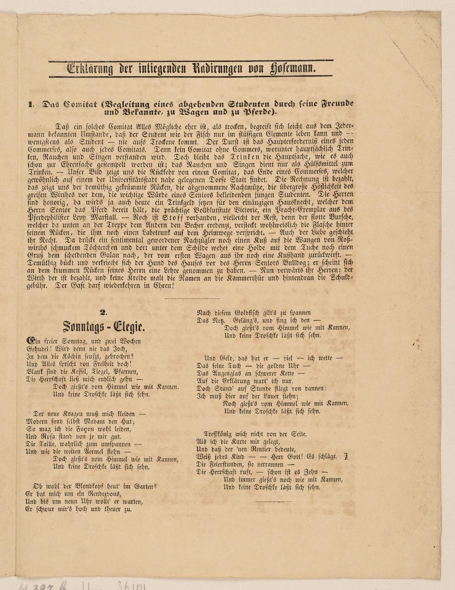 5 Radierungen. Mit humoristischen Texten von Gaudy u.a. Brandenburg 1850. Textseiten