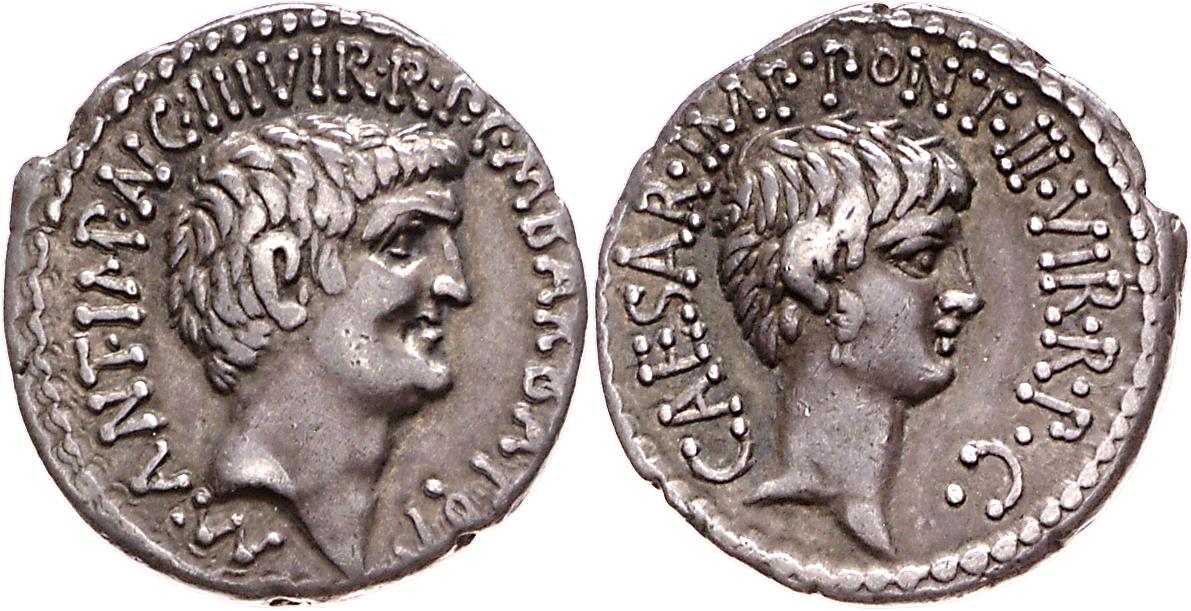 Röm. Republik: M. Barbatius Pollio, M. Antonius und C. Iulius Caesar (Octavianus)