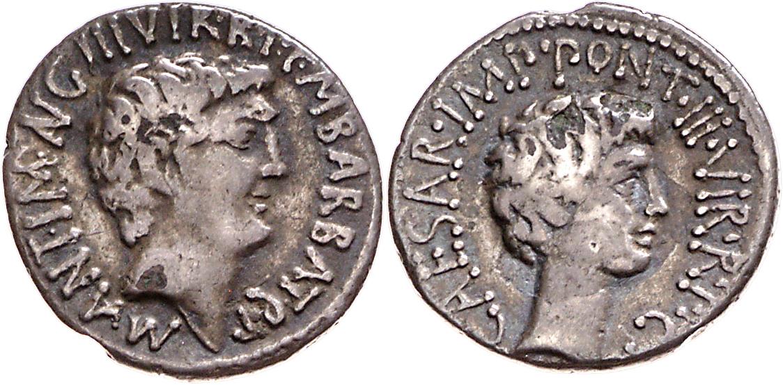 Röm. Republik: M. Barbatius Pollio, M. Antonius und C. Iulius Caesar (Octavianus)