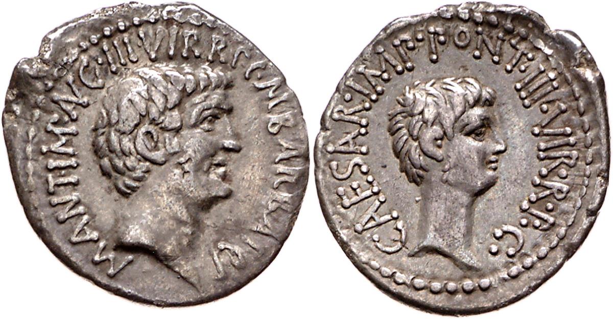 Röm. Republik: M. Barbatius Pollio, M. Antonius und C. Iulius Caesar (Octavianus)