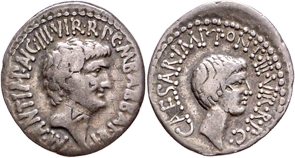 Röm. Republik: M. Barbatius Pollio, M. Antonius und C. Iulius Caesar (Octavianus)