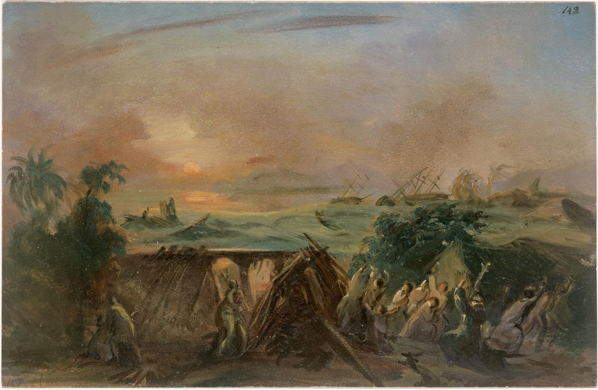 Prozession am Wasser während des Erdbebens in Acapulco im April 1834
