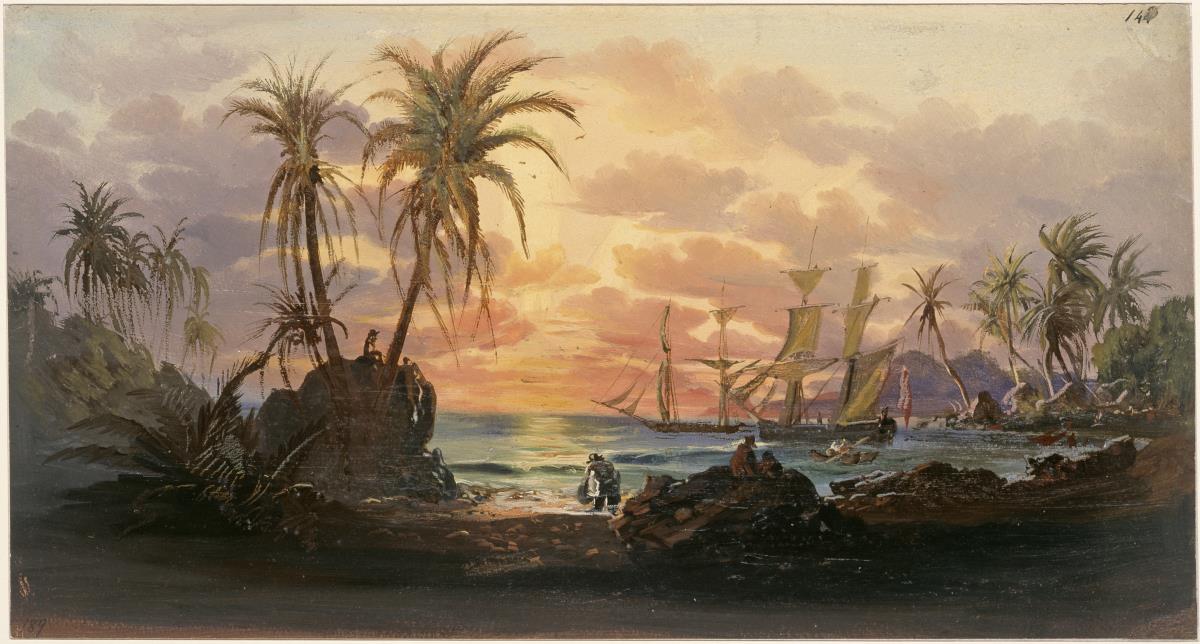 Ansicht der ""Costa chica"" südlich von Acapulco bei Sonnenuntergang