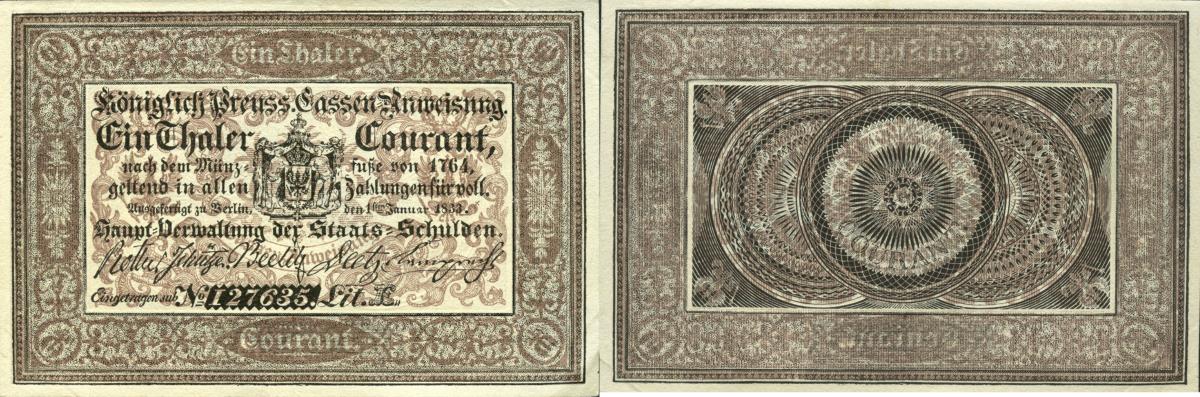 Preußen Hauptverwaltung Staatsschulden: 1 Taler 1833