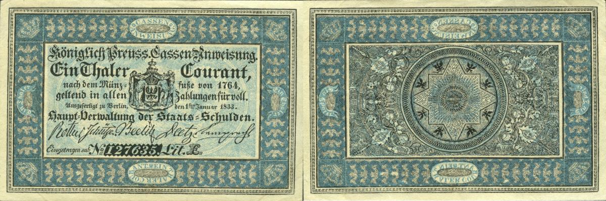 Preußen Hauptverwaltung Staatsschulden: 1 Taler 1833