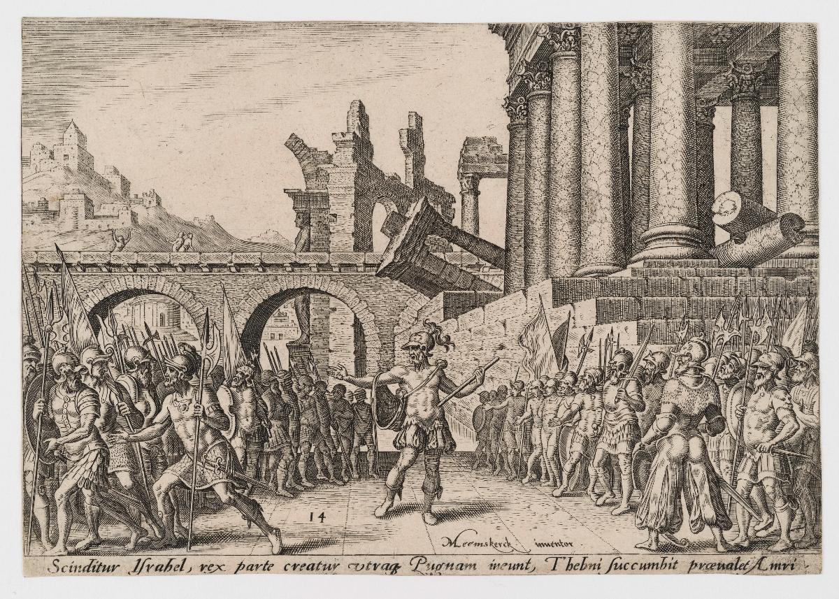 Das Volk Israel spaltet sich zwischen Ibni und Omri (1 Kön 16:21), Blatt 14 aus der Folge "Die Unglücke des jüdischen Volkes"
