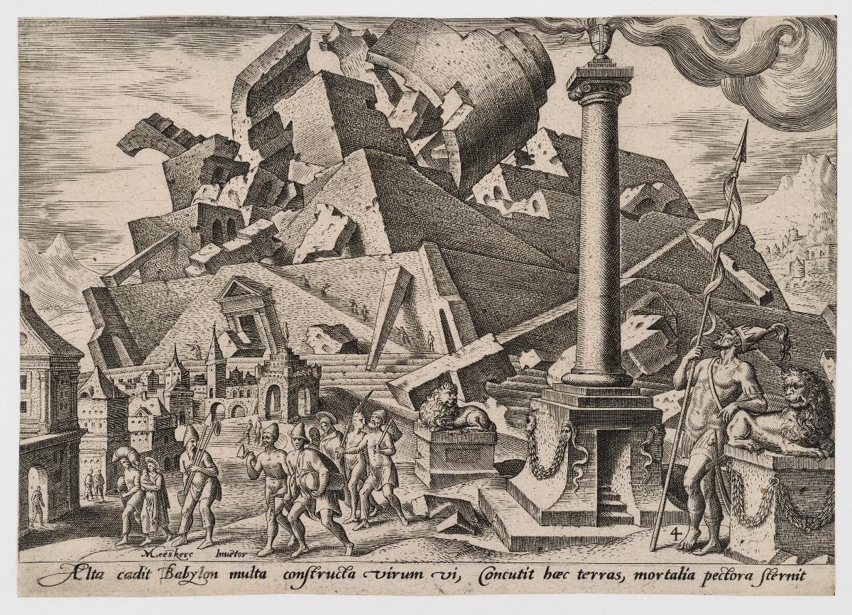 Die Zerstörung des Turms von Babel und die Zerstreuung der Völker (Gen 11:5-9), Blatt 4 aus der Folge "Die Unglücke des jüdischen Volkes"