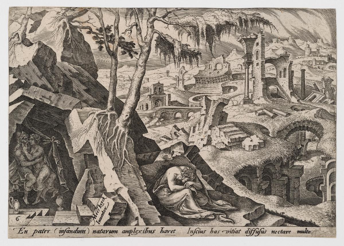 Lot und seine beiden Töchter (Gen 19:33-35), Blatt 6 aus der Folge "Die Unglücke des jüdischen Volkes"