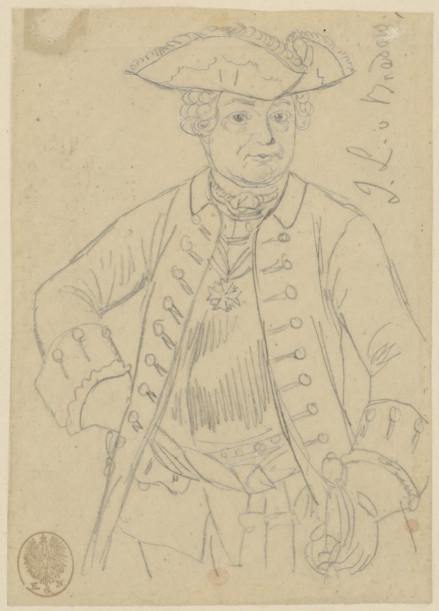 General J.L. von Bredow, Halbfigur en face. Durchzeichnung