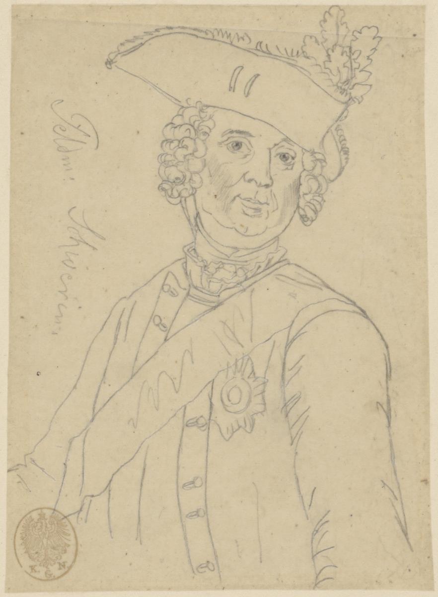 Kurt Christoph Graf von Schwerin, Brustbild en face. Durchzeichnung