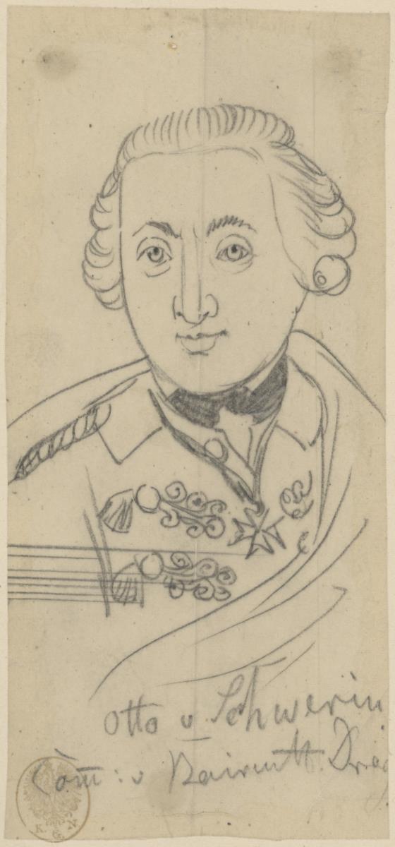 Otto Martin von Schwerin, Kommandeur der Bayreuther Dragoner. Durchzeichnung