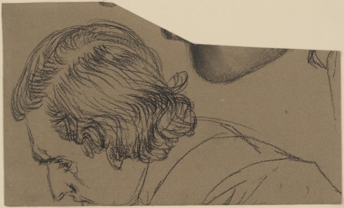 Heinrich von Kleist, Der zerbrochene Krug: Männlicher Kopf, vorgebeugt im Profil nach links