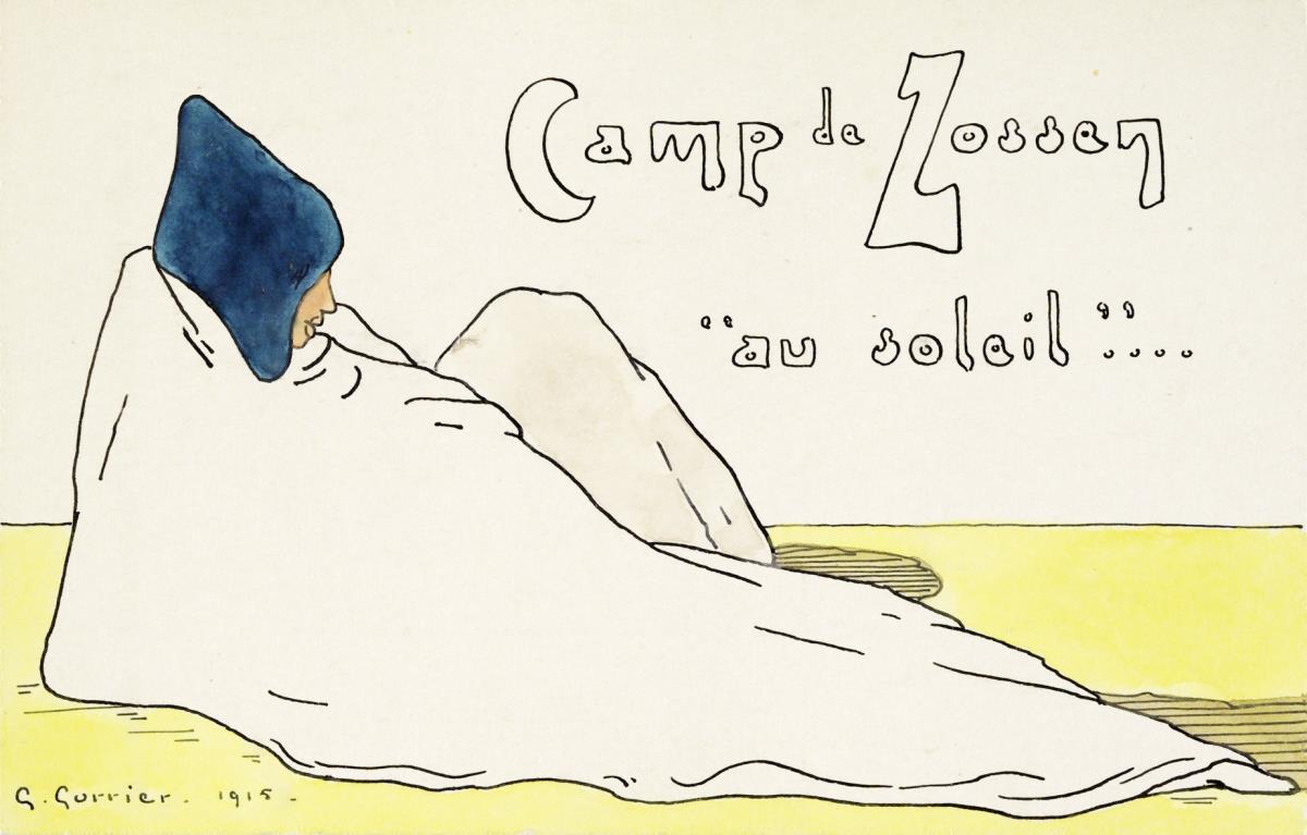 Karikaturkarte. G. Gorrier "Camp de Zossen. au soleil..."