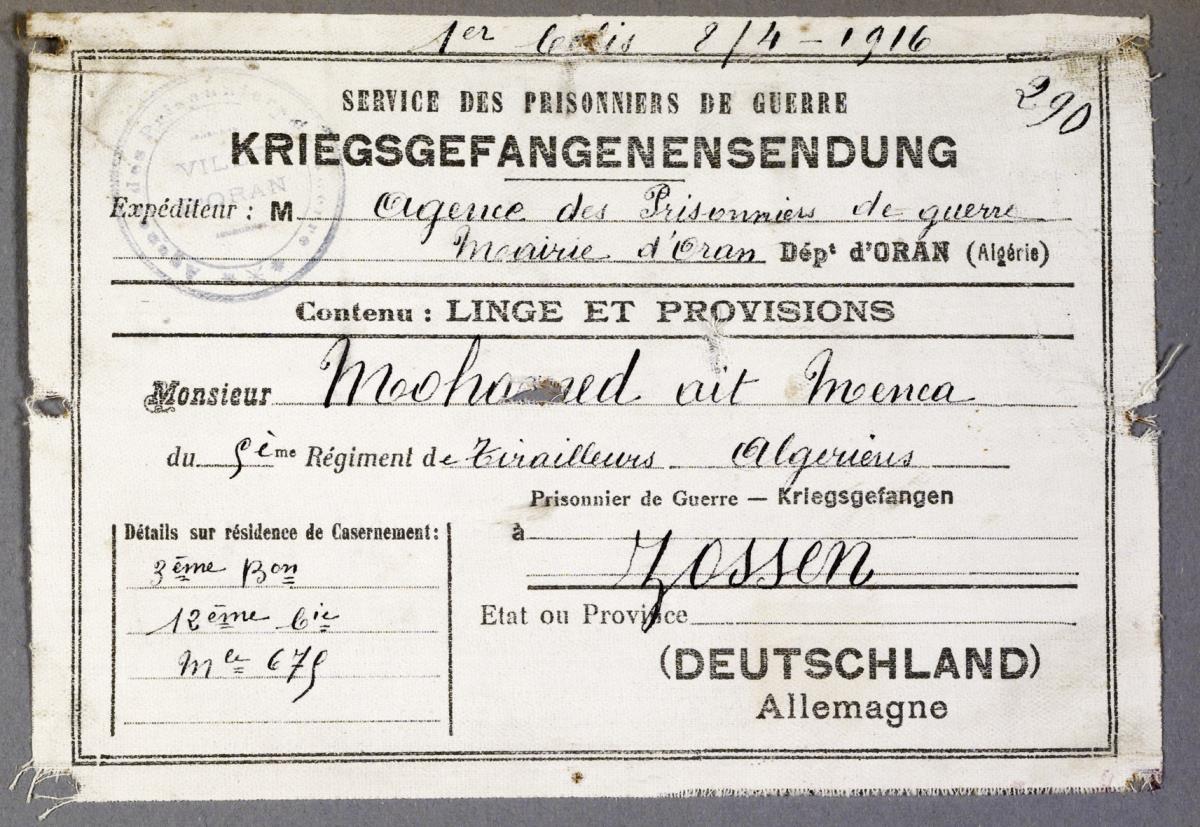 Algerische Kriegsgefangenensendung an Mohamed ait Menca