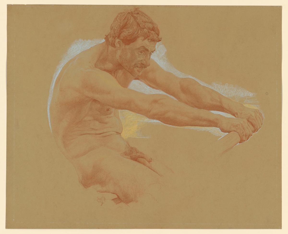 Männlicher Akt, rudernd. Studie zu: Odysseus und die Sirenen