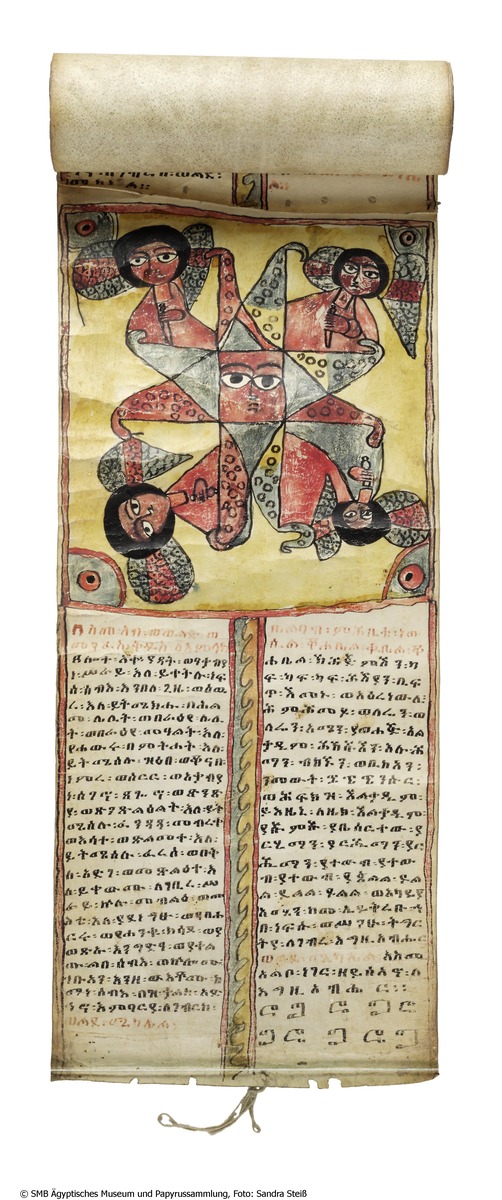 Äthiopische Lederrolle mit magischen Texten und Darstellungen